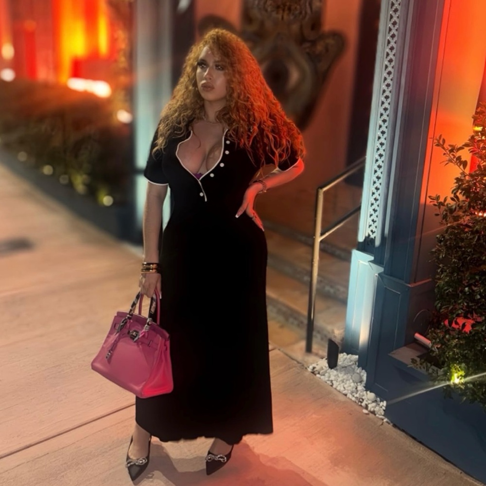 Women’s Long Black Collar Buttoned Down Ribbed Sweater Bodycon Maxi Dress Medium - Picture 12 of 14